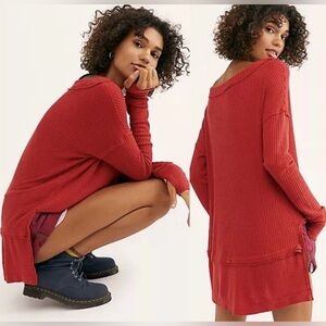 Free People We The Free Vibrant Red Knit Top